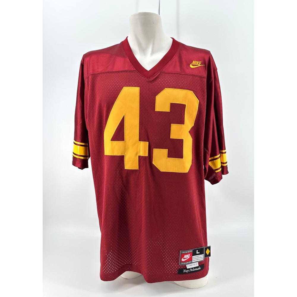 Nike USC Trojans Troy Polamalu 43 Stitched Jersey Red Gold Mens Large